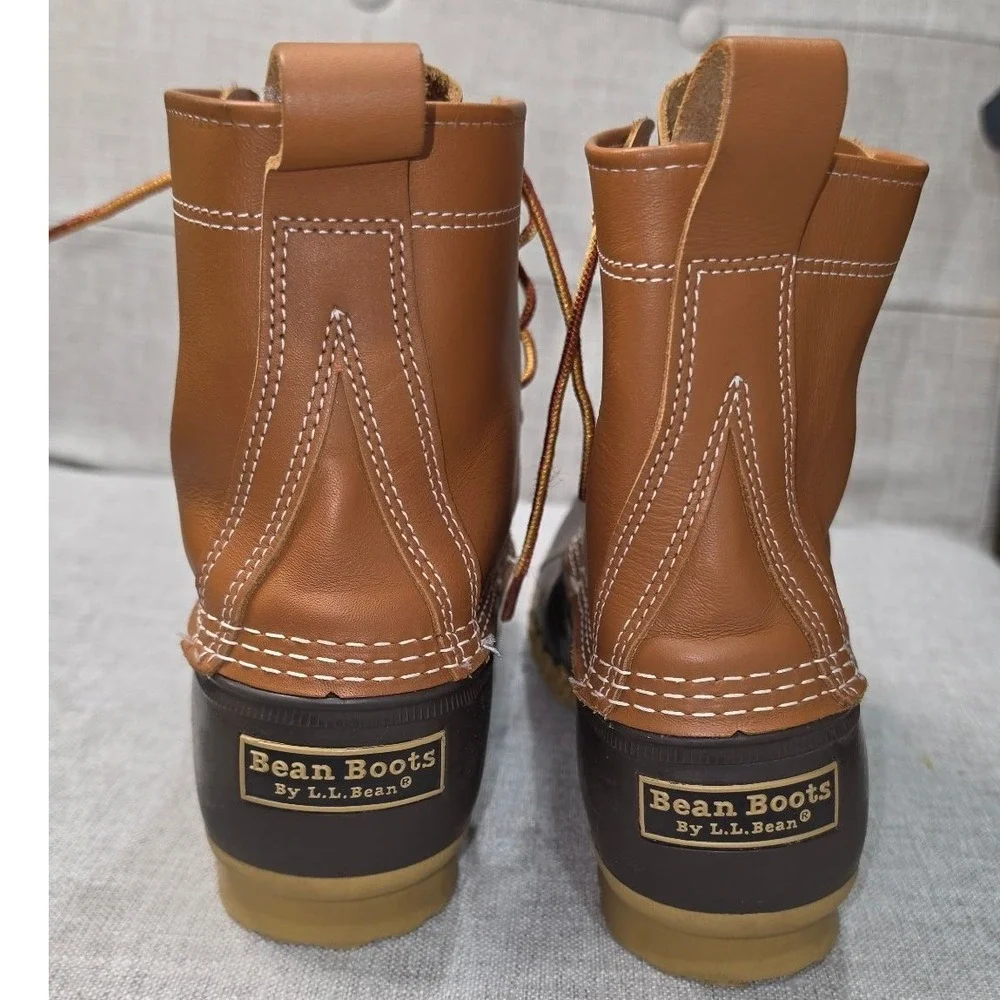 LL Bean Boots 8 Inch Duck Boots Tan Brown Leather Waterproof Mens 8 M 175017